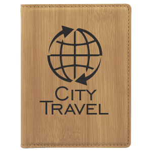 Bamboo with Black Engraving Passport Holder - Laser Engraved Leatherette