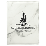 White Marble with Black Engraving Passport Holder - Laser Engraved Leatherette