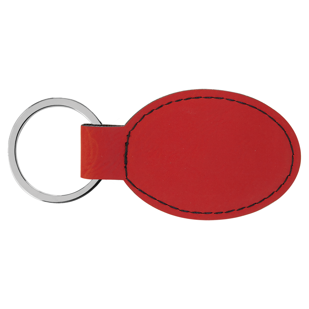 Red with Black Engraving Oval Keychain - Laser Engraved Leatherette