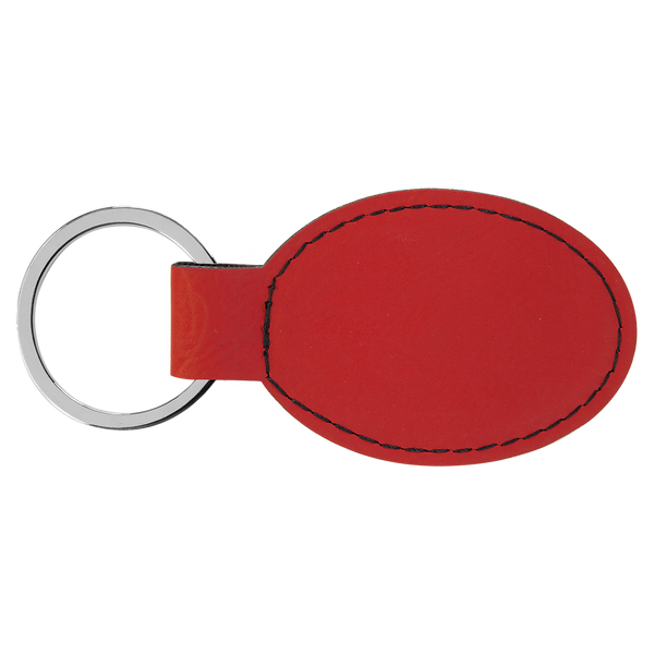 Red with Black Engraving Oval Keychain - Laser Engraved Leatherette
