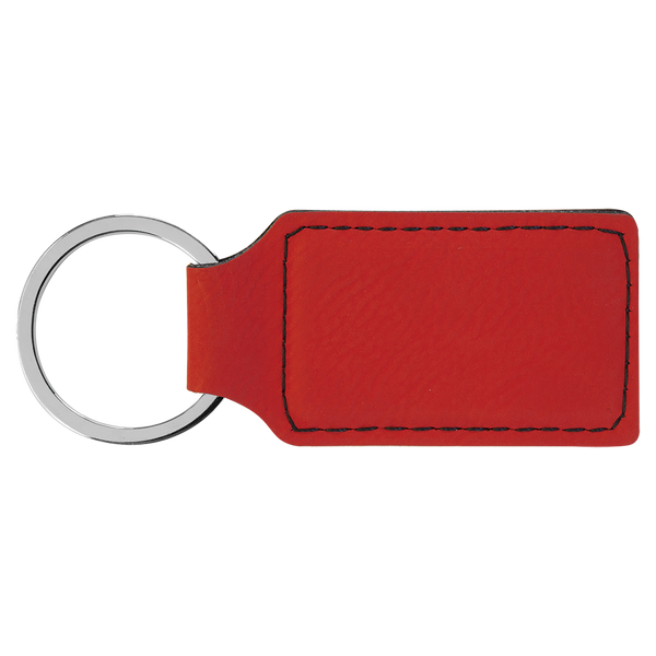 Red with Black Engraving Rectangle Keychain - Laser Engraved Leatherette