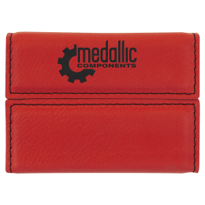 Red with Black Engraving Hard Business Card Holder - Laser Engraved Leatherette