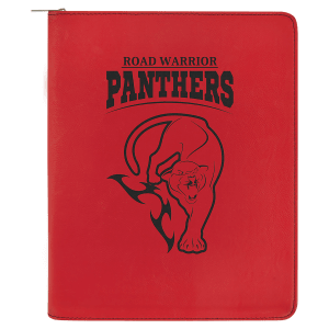 Red with Black Engraving Leatherette Zipper Portfolio with Notepad - Laser Engraved Leatherette