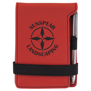 Red with Black Engraving Mini Notepad with Pen - Laser Engraved Leatherette