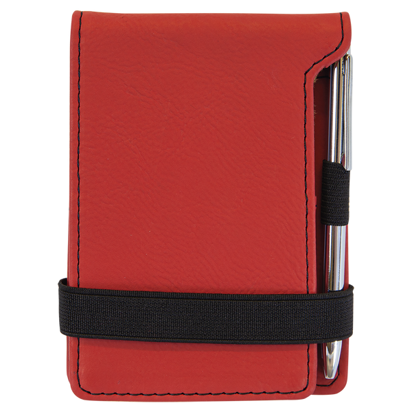 Red with Black Engraving Mini Notepad with Pen - Laser Engraved Leatherette
