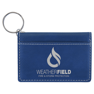 Blue with Silver Engraving Keychain ID Holder - Laser Engraved Leatherette
