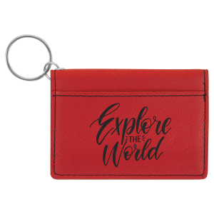 Red with Black Engraving Keychain ID Holder - Laser Engraved Leatherette