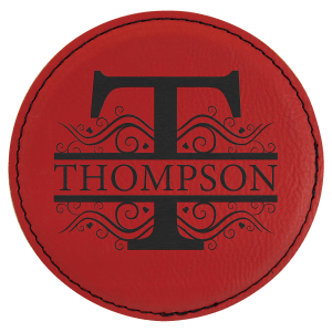 Red with Black Engraving Round Single Coaster - Laser Engraved Gift