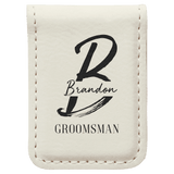 White with Black Engraving Money Clip - Laser Engraved Leatherette