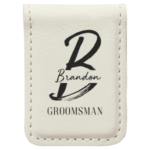 White with Black Engraving Money Clip - Laser Engraved Leatherette