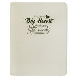 White with Black Engraving Leatherette Zipper Portfolio with Notepad - Laser Engraved Leatherette