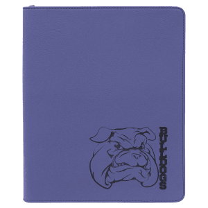 Purple with Black Engraving Leatherette Zipper Portfolio with Notepad - Laser Engraved Leatherette