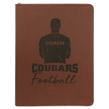 Football with Black Engraving Leatherette Zipper Portfolio with Notepad - Laser Engraved Leatherette