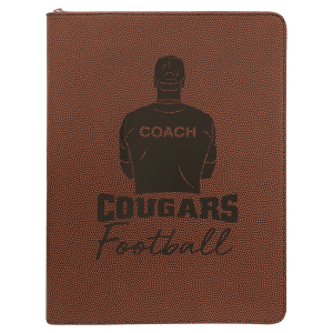 Football with Black Engraving Leatherette Zipper Portfolio with Notepad - Laser Engraved Leatherette