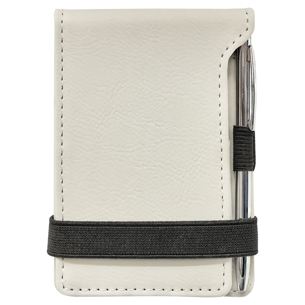 White with Black Engraving Mini Notepad with Pen - Laser Engraved Leatherette