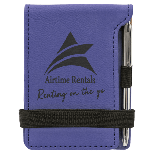 Purple with Black Engraving Mini Notepad with Pen - Laser Engraved Leatherette