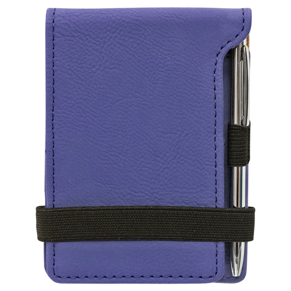 Purple with Black Engraving Mini Notepad with Pen - Laser Engraved Leatherette