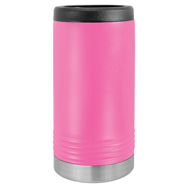 Pink with Silver Engraving Slim Beverage Holder Tumbler - Laser Engraved Drinkware