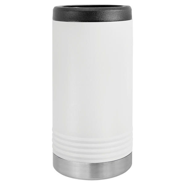 White with Silver Engraving Slim Beverage Holder Tumbler - Laser Engraved Drinkware