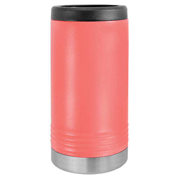 Coral with Silver Engraving Slim Beverage Holder Tumbler - Laser Engraved Drinkware
