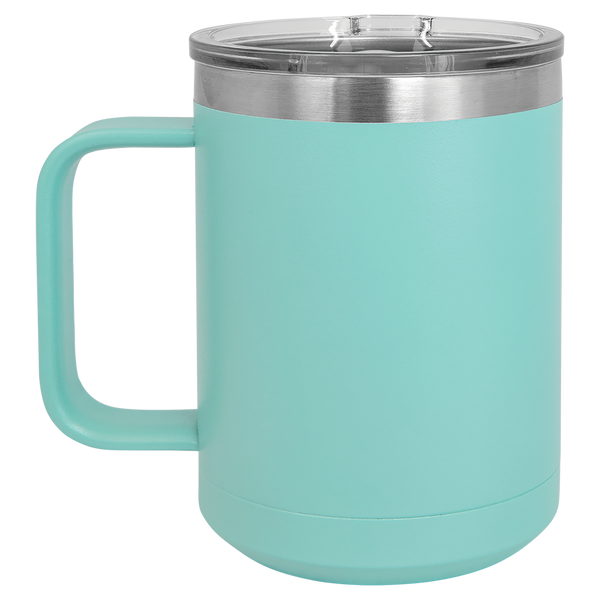 Teal with Silver Engraving 15 Oz Coffee Mug - Laser Engraved Drinkware