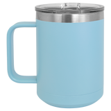 Light Blue with Silver Engraving 15 Oz Coffee Mug - Laser Engraved Drinkware