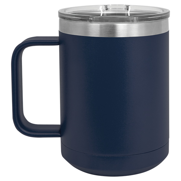 Navy Blue with Silver Engraving 15 Oz Coffee Mug - Laser Engraved Drinkware
