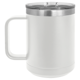 White with Silver Engraving 15 Oz Coffee Mug - Laser Engraved Drinkware