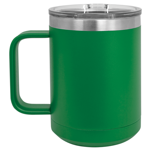 Green with Silver Engraving 15 Oz Coffee Mug - Laser Engraved Drinkware