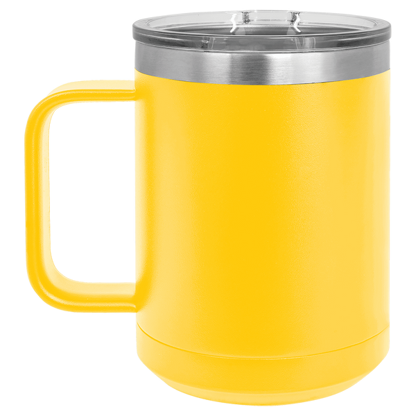 Yellow with Silver Engraving 15 Oz Coffee Mug - Laser Engraved Drinkware