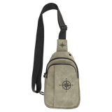 Light Green Explorer Crossbody Bag — vegan leather with three zippered pockets and an adjustable crossbody strap, shown from the front.