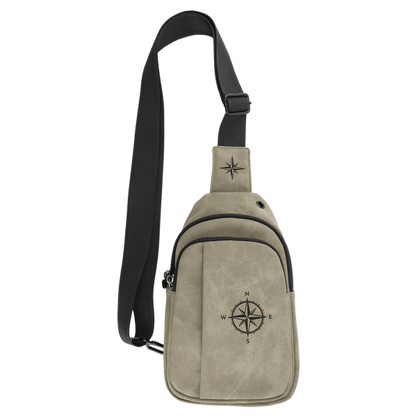 Light Green Explorer Crossbody Bag — vegan leather with three zippered pockets and an adjustable crossbody strap, shown from the front.