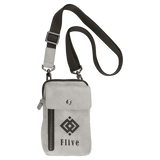Light Gray Urban Crossbody Bag — vegan leather with magnetic phone pocket, zippered section, and belt loop, shown from the front.