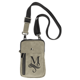Light Green Urban Crossbody Bag — vegan leather with magnetic phone pocket, zippered section, and belt loop, shown from the front.