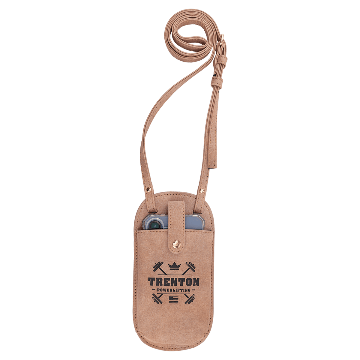Blush Essential Crossbody Bag — vegan leather with magnetic phone pouch and adjustable strap, shown from the front.