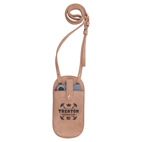 Blush Essential Crossbody Bag — vegan leather with magnetic phone pouch and adjustable strap, shown from the front.