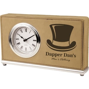 Light Brown with Black Engraving Horizontal Desk Clock - Laser Engraved Corporate Gift