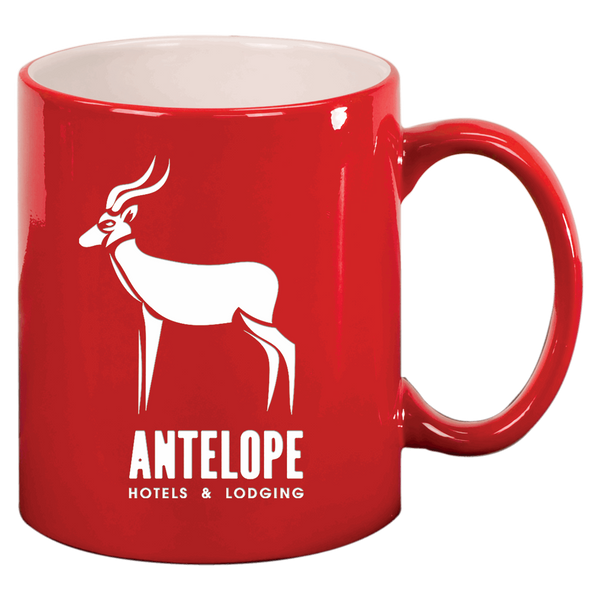 Red with White Engraving 11 Oz Round Ceramic Mug - Laser Engraved Ceramic
