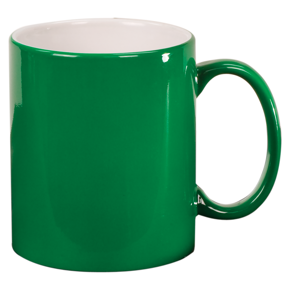 Green with White Engraving 11 Oz Round Ceramic Mug - Laser Engraved Ceramic