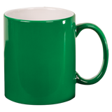 Green with White Engraving 11 Oz Round Ceramic Mug - Laser Engraved Ceramic