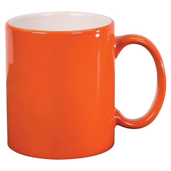 Orange with White Engraving 11 Oz Round Ceramic Mug - Laser Engraved Ceramic