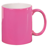 Pink with White Engraving 11 Oz Round Ceramic Mug - Laser Engraved Ceramic