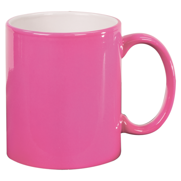 Pink with White Engraving 11 Oz Round Ceramic Mug - Laser Engraved Ceramic