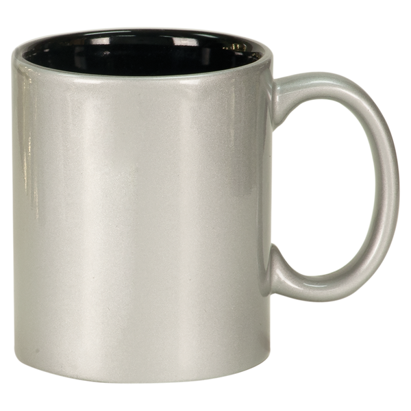 Silver with Black Engraving 11 Oz Round Ceramic Mug - Laser Engraved Ceramic