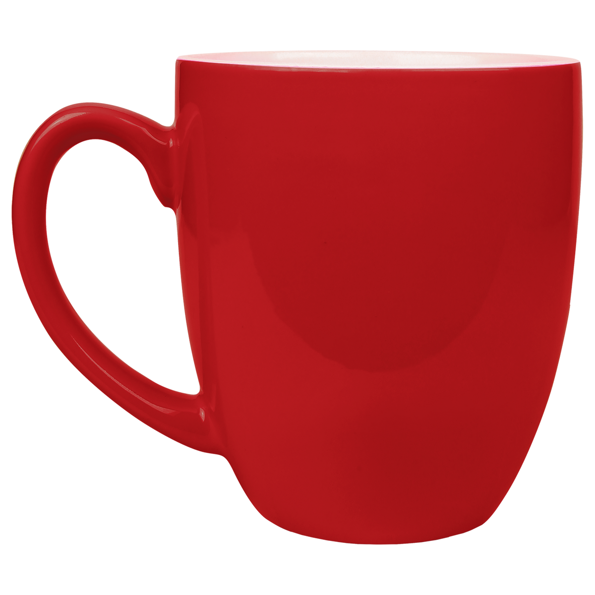 Red with White Engraving 16 Oz Ceramic Bistro Mug - Laser Engraved Ceramic