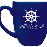 Blue with White Engraving 16 Oz Ceramic Bistro Mug - Laser Engraved Ceramic
