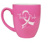 Pink with White Engraving 16 Oz Ceramic Bistro Mug - Laser Engraved Ceramic