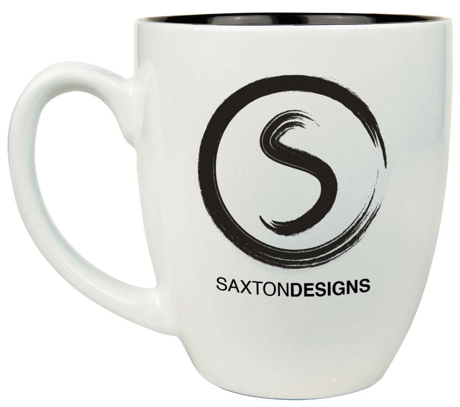White with Black Engraving 16 Oz Ceramic Bistro Mug - Laser Engraved Ceramic