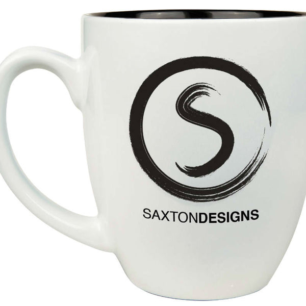 White with Black Engraving 16 Oz Ceramic Bistro Mug - Laser Engraved Ceramic