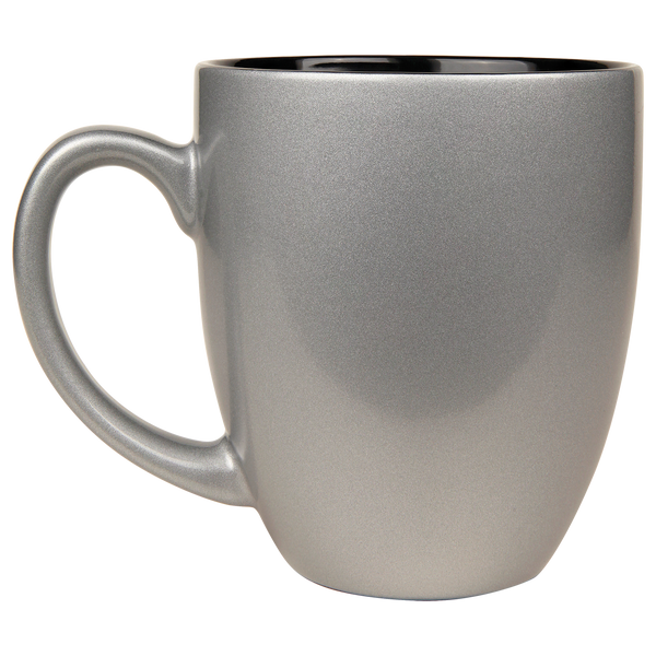 Silver with Black Engraving 16 Oz Ceramic Bistro Mug - Laser Engraved Ceramic